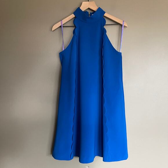 Ted Baker Torrii Dress Blue Size 6 Halterneck Scalloped Cute Chic High Neck Sexy - Picture 4 of 16